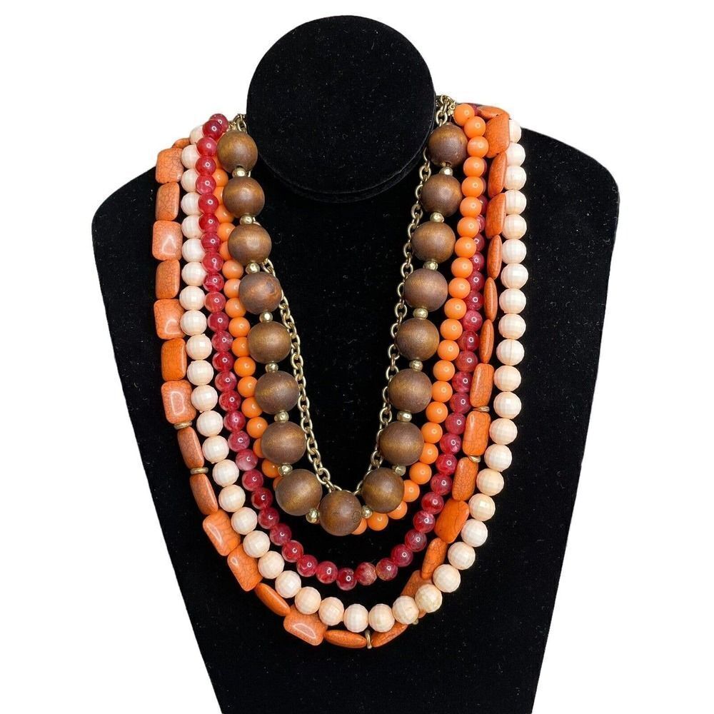 𝅺calypso St. Barth For Target Multi-Strand Beaded Necklace Browns Coral Gold